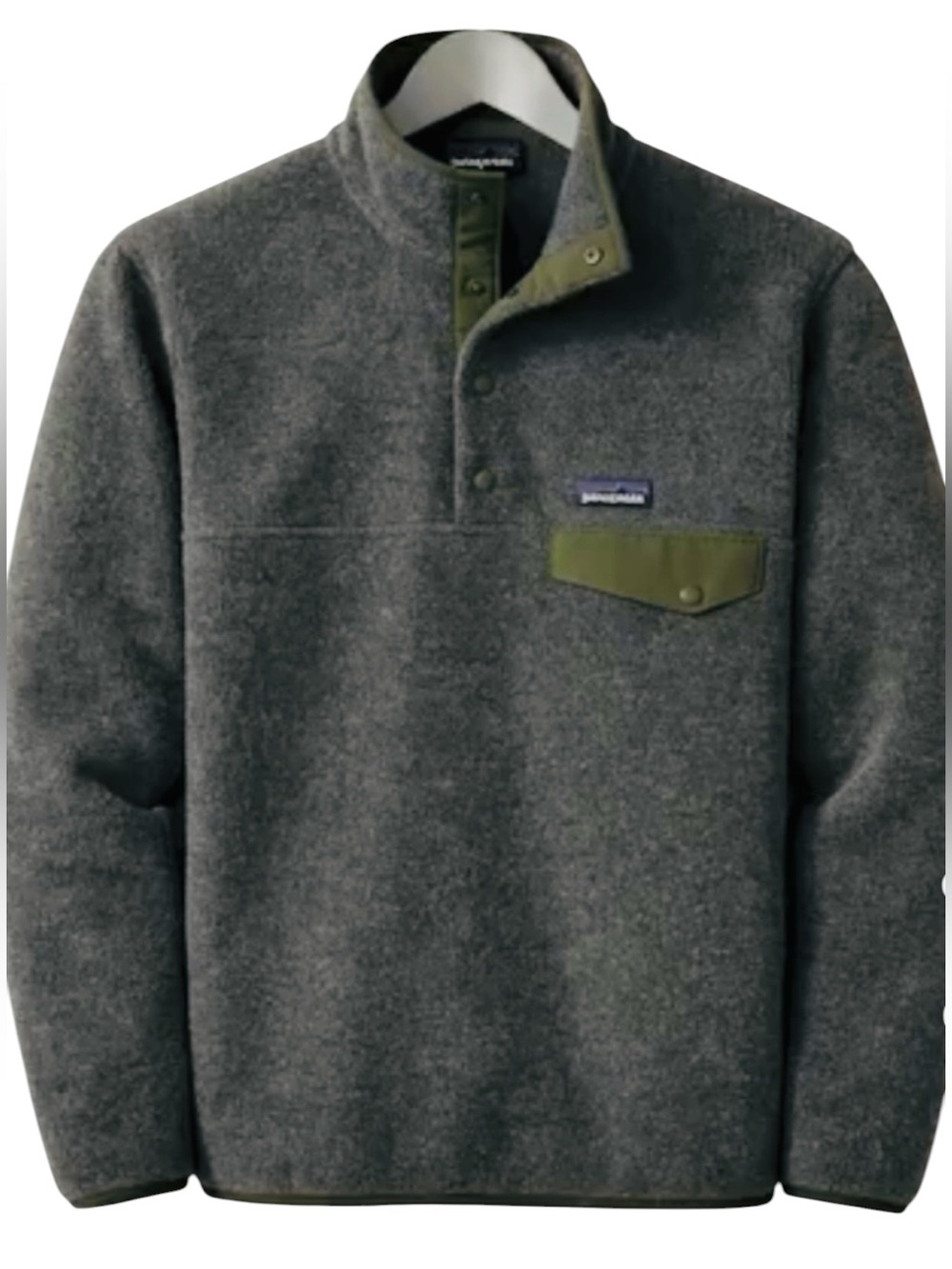 Vintage 1990s Patagonia Gray Synchilla Snap-T Pullover with Olive Trim SZ SM